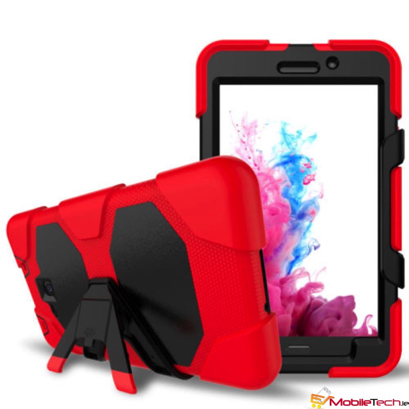 Samsung Tab-A-7 Inch Three Layer Heavy Duty Shockproof Protective with Kickstand Bumper Case Red