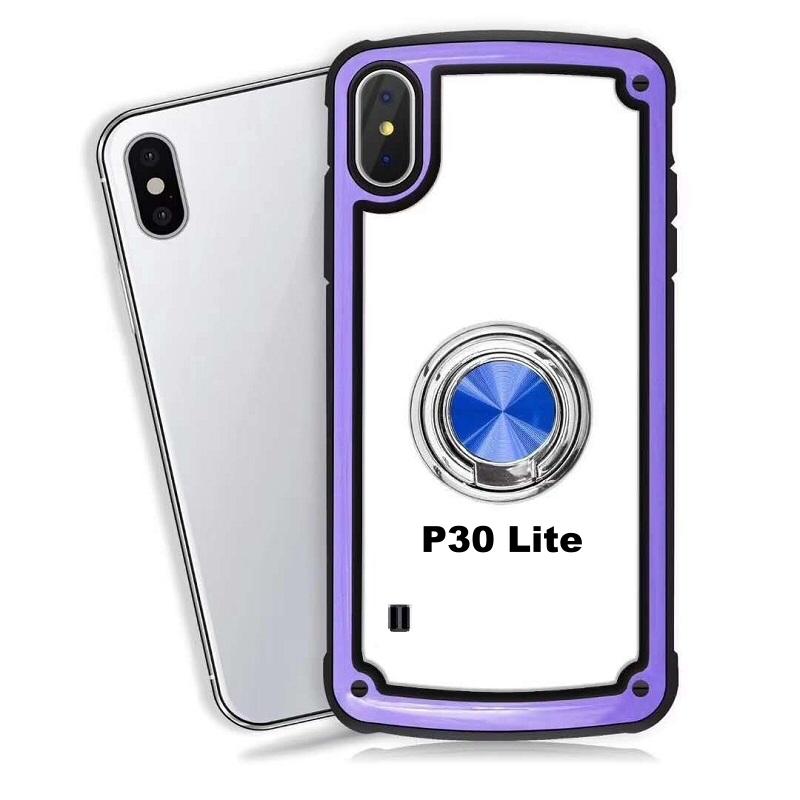 Huawei P30 Lite Clear Back Shockproof Cover With Ring Holder Purple