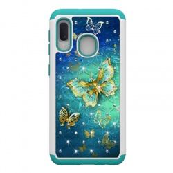Samsung Galaxy A20e Bling Crystal Shockproof Case -Gold Butterfly